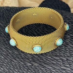 Sarah Cavender Metalworks 6.5 Gold Tone Mesh Bracelet with Turquoise Highlights